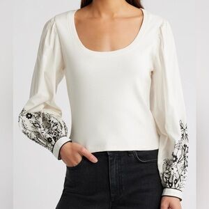 Ruthie Embroidered Mix Media Balloon Sleeve Top
Cleobella - NWT